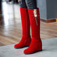Flock Sparkling Rhinestone Tassel Wedge Heel Knee High Boots for Women