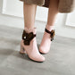 Ladies Bicolor Knot Side Zippers Block Heel Ankle Boots