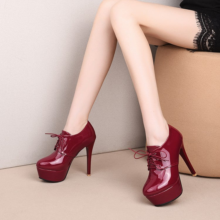 Lace Up Cone Heel Platform Ankle Boots for Women
