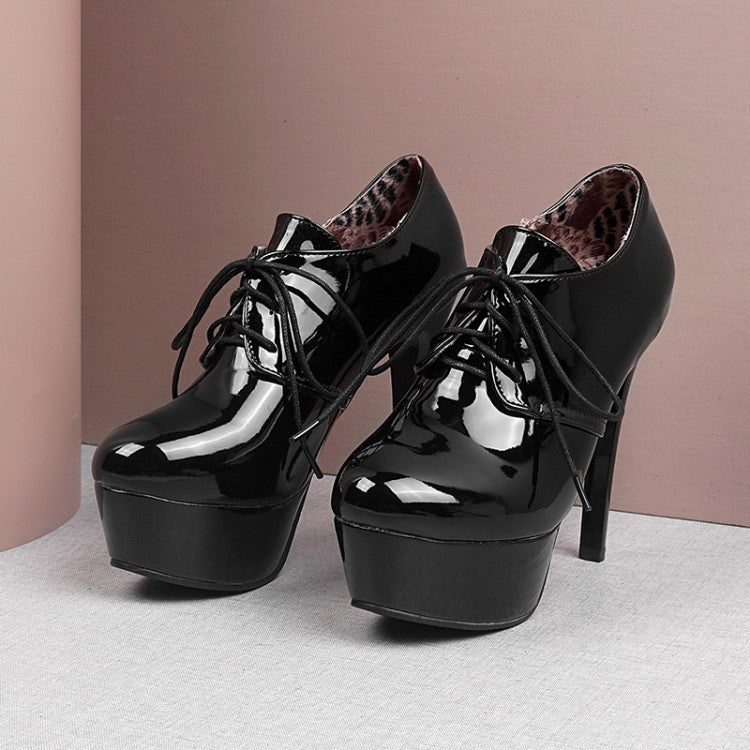 Lace Up Cone Heel Platform Ankle Boots for Women