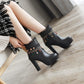 Ladies Pu Leather Ethnic Tassel Lace Chunky Heel Platform Ankle Boots