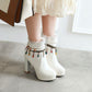 Ladies Pu Leather Ethnic Tassel Lace Chunky Heel Platform Ankle Boots