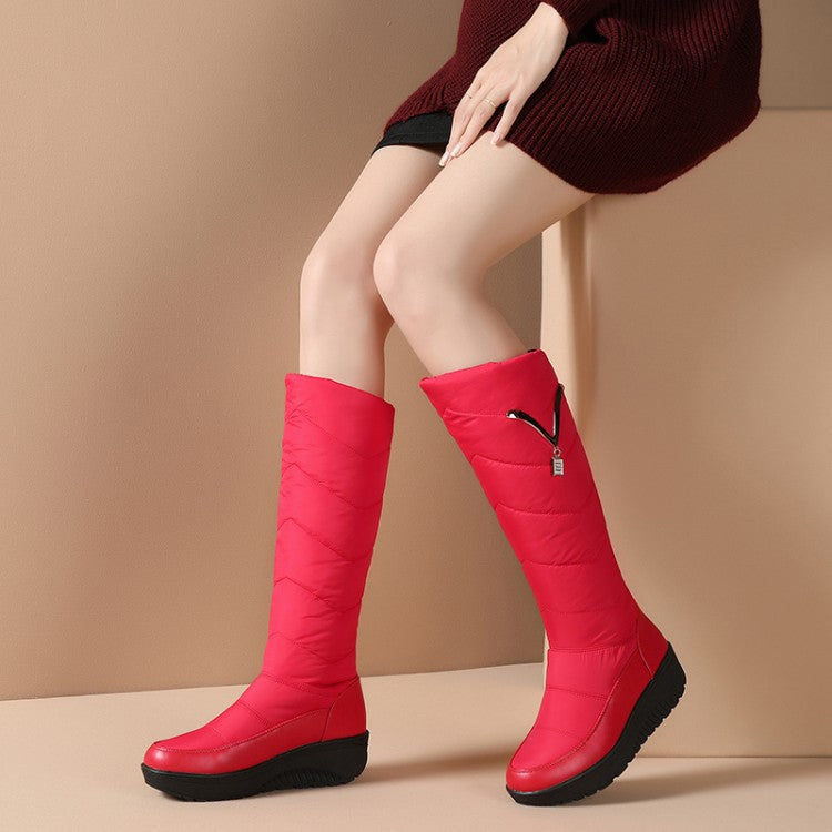 Ladies Waterproof Rhinestones Wedge Heels Down Tall Boots for Winter