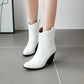 Ladies Pu Leather Pointed Toe Stitching Patchwork Block Heel Short Boots