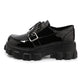 Ladies Solid Color Patent Leather Buckle Strap Platform High Heels Shoes