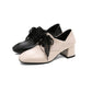 Ladies Pu Leather Square Toe Stitching Lace Up Block Heel Shoes