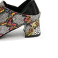 Ladies Colorful Snake Pattern Square Toe Lace Up Block Heel Shoes