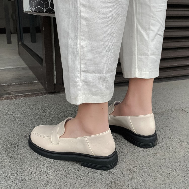 Ladies Solid Color Square Toe Shallow Slip on Platform Flats Shoes