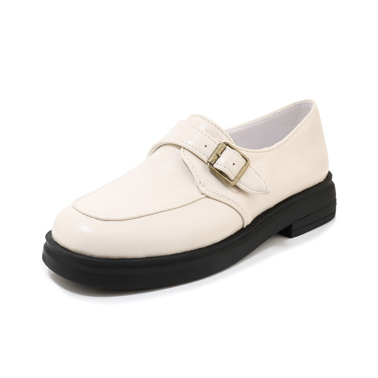 Ladies Solid Color Metal Buckle Slip on Flats Shoes