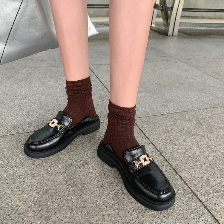 Ladies Solid Color Rhinestone Metal Decor Slip on Flats Shoes