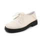 Ladies Solid Color Round Toe Lace Up Slip on Flats Shoes