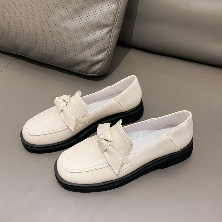 Ladies Solid Color Round Toe Knot Slip on Flats Shoes