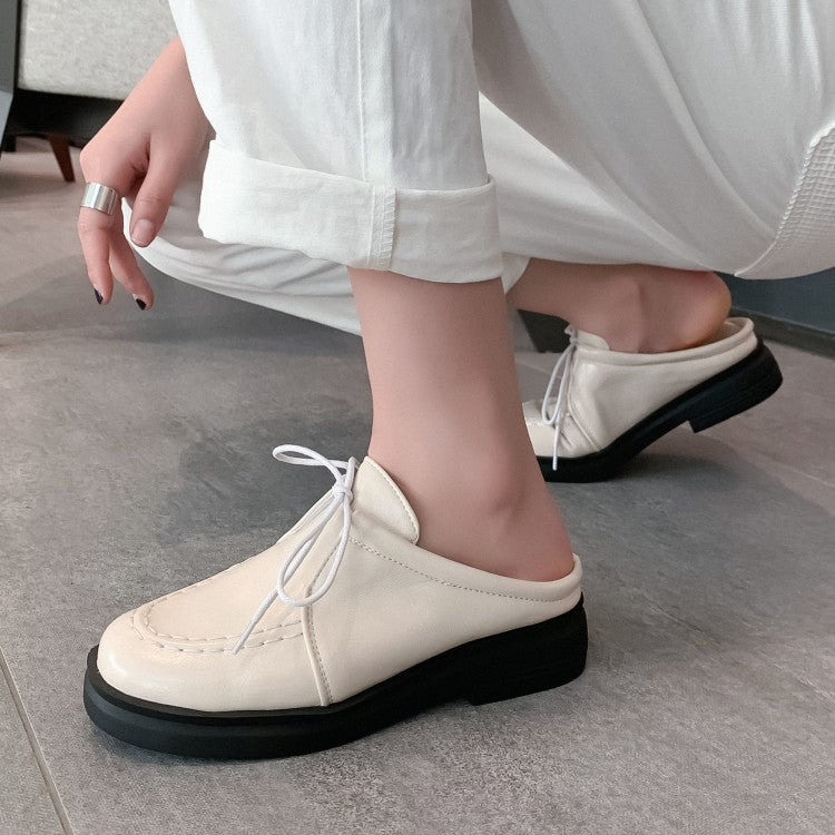 Ladies Solid Color Lace Up Stitching Slip on Flats Platform Shoes