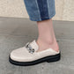 Ladies Square Toe Solid Color Rhinestone Chains Shallow Slip on Flats Shoes