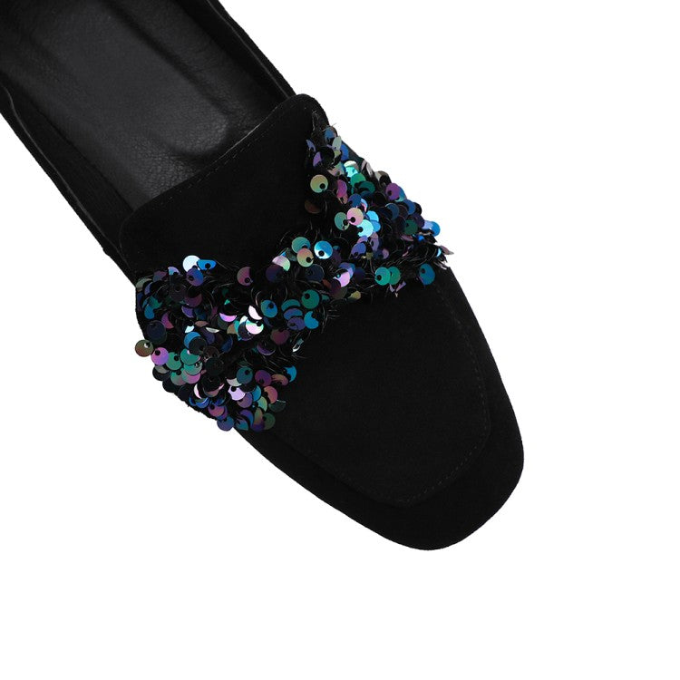 Ladies Pumps Suede Sequins Butterfly Knot Puppy Heel Shoes