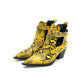 Serpentinite Pointed Toe Buckle Straps Block Chunky Heel Short Boots for Women