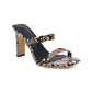 Ladies Snake Print Square Toe Hollow Out High Heel Sandals