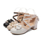 Ladies Solid Color Lace Butterfly Knot Hollow Out Block Heel Sandals