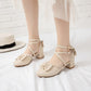 Ladies Solid Color Lace Butterfly Knot Hollow Out Block Heel Sandals