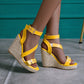 Ladies Strap Buckle Woven Wedge Heel Platform Sandals