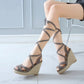 Ladies Suede Cross Strap Woven Wedge Heel Platform Gladiator Sandals