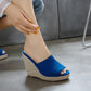 Ladies Solid Color Suede Woven Wedge Heel Platform Sandals
