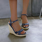 Ladies Woven Ankle Strap Wedge Heel Platform Sandals