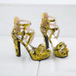 Ladies Snake Print Open Toe Hollow Out Platform Chunky Heel Sandals