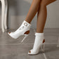 Ladies Solid Color Peep Toe Zipper Buckle Stiletto High Heel Sandals