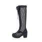 Ladies Pu Leather Mesh Lace Up Block Heel Platform Knee High Boots