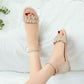 Ladies Solid Color Suede Lacing Ankle Strap Flat Sandals