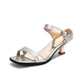 Ladies Glossy Square Toe Hollow Out Medium Heel Sandals