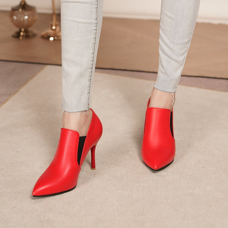 Pointed Toe Stretch Stiletto Heel Ankle Boots for Women