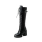 Round Toe Side Zippers Buckle Straps Block Chunky Heel Platform Tall Boots for Women