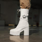 Lace Up Buckle Straps Block Heel Platform Mid Calf Boots for Women