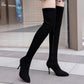 Flock Pointed Toe Stiletto Heel Over Knee Boots for Women