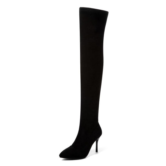 Flock Pointed Toe Stiletto Heel Over Knee Boots for Women