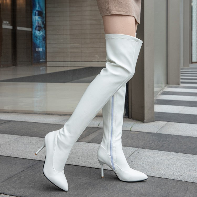 Pointed Toe Side Zippers Stiletto Heel Over the Knee Boots for Women