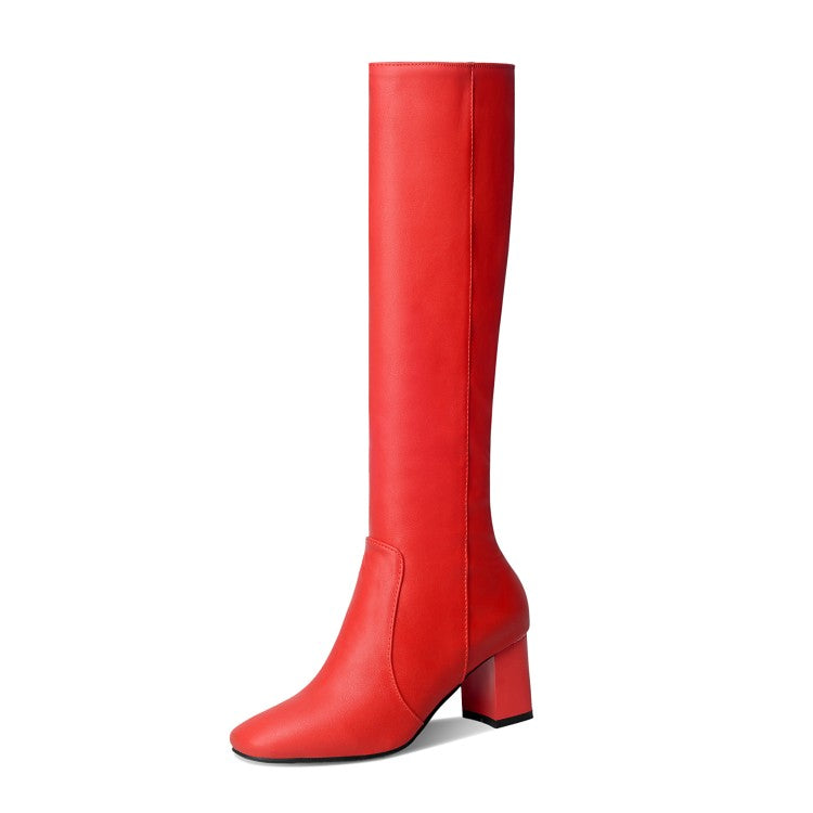 Side Zippers Block Heel Platform Tall Boots for Women