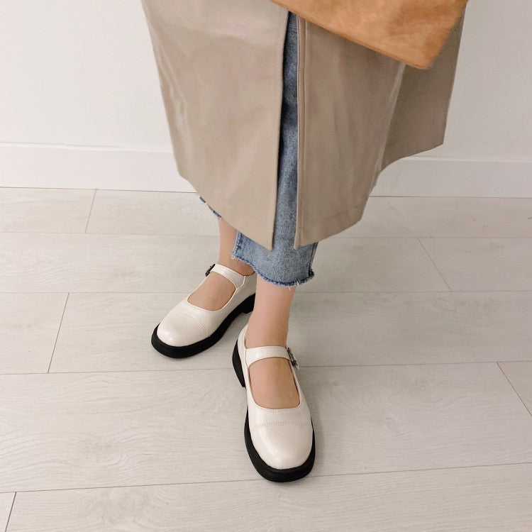 Ladies Round Toe Ankle Strap Slip on Flats Platform Shoes