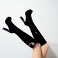 Flock Rhinestone Tassel Side Zippers Spool Heel Platform Knee High Boots for Women