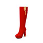 Flock Rhinestone Tassel Side Zippers Spool Heel Platform Knee High Boots for Women