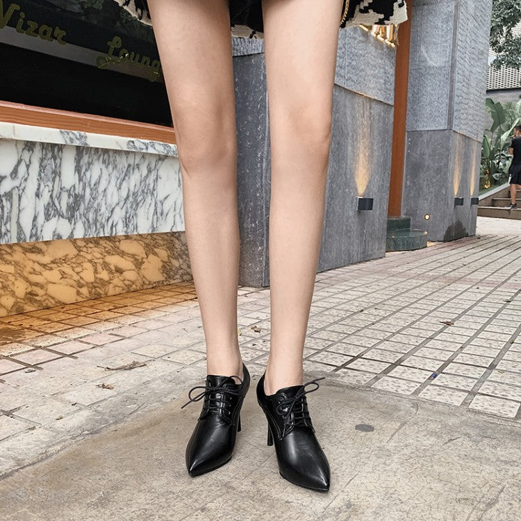 Pointed Toe Lace Up Stiletto Heel Ankle Boots for Women