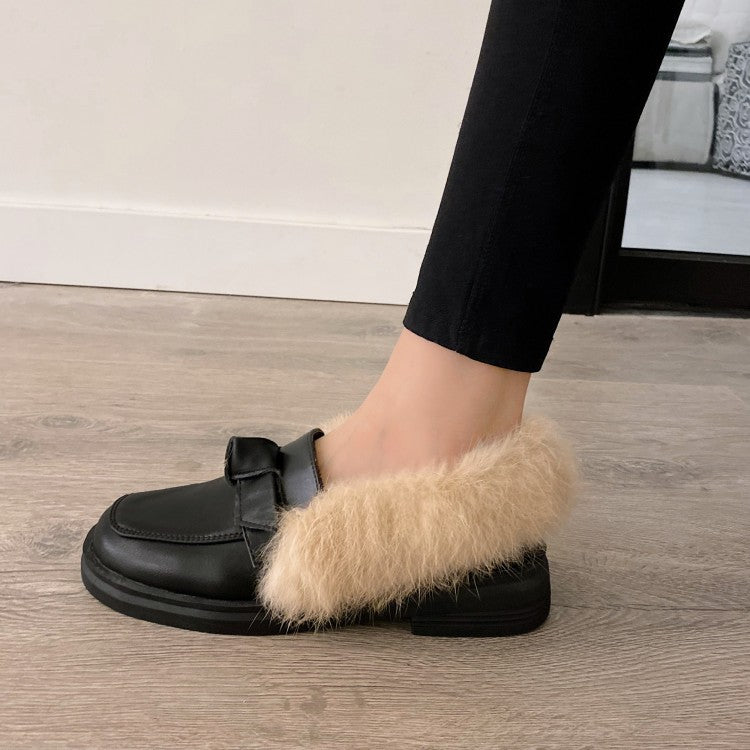 Ladies Shallow Slip on Bowtie Flats Platform Shoes