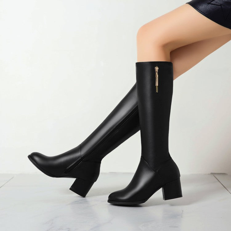 Side Zippers Pendants Block Chunky Heel Knee High Boots for Women