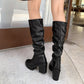 Round Toe Block Chunky Heel Platform Tall Boots for Women