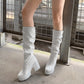 Round Toe Block Chunky Heel Platform Tall Boots for Women