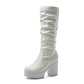 Block Chunky Heel Platform Mid Calf Boots for Women
