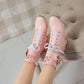 Ladies Pu Leather Lace Up Bowtie Rhinestone Block Heel Ankle Boots