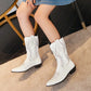 Ladies Embroidery Pointed Toe Low Heels Cowboy Mid Calf Boots